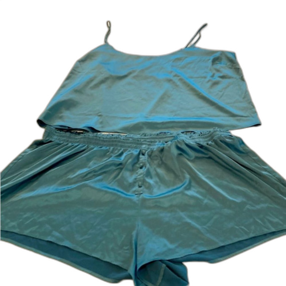 Parade Luxe Satin Lightweight Smooth Teal Blue Pajama Cami Short Set Size 3X - Picture 2 of 8